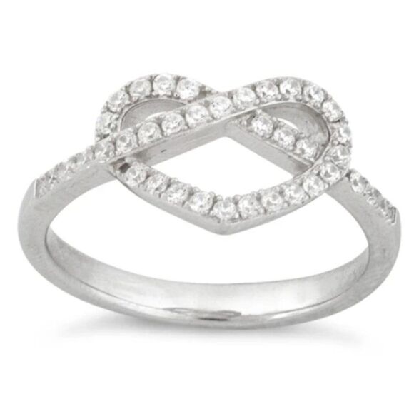 925 Sterling Silver CZ Diamond Heart Knot Sizes 6&7 - Picture 2 of 6